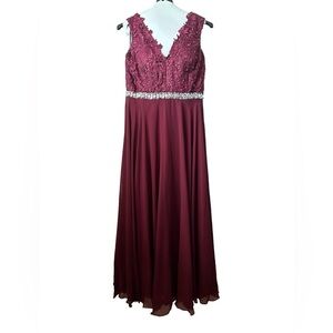 Wedding Special Ocasion Merlot Red Sleevess Empire Cut Dress Scarf Size XL